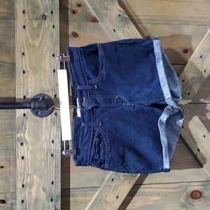 LEVIS MID LENGTH DARK DENIM BLUE JEAN SHORTS SIZE 28 STRETCH